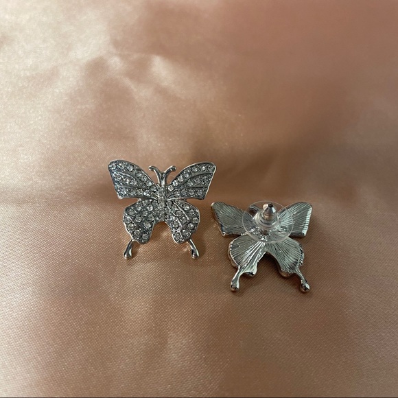 Silver Butterfly Stud Earrings - Picture 3 of 6